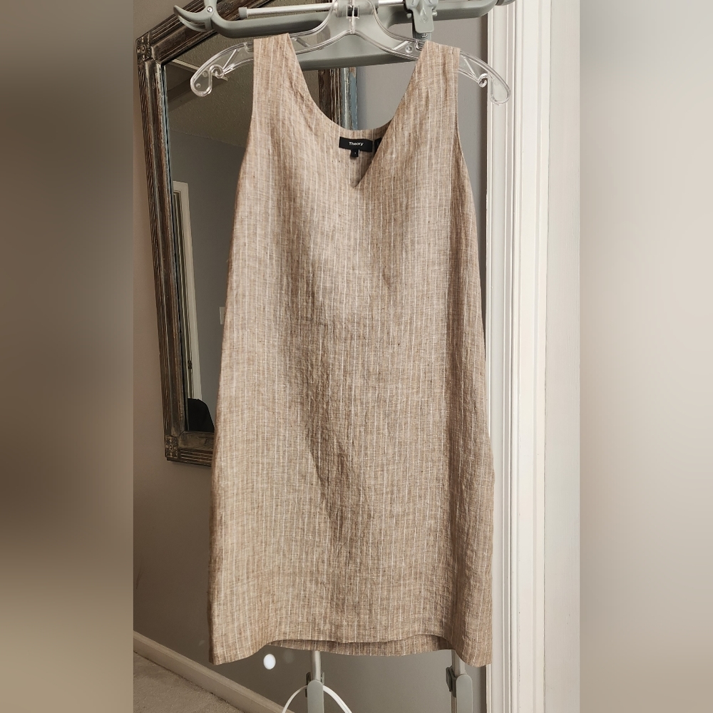 Theory Linen Shift Dress, Brown, size 2 - Picture 3 of 9